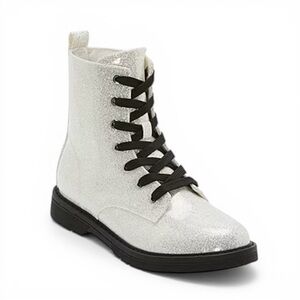 Thereabouts Girls Glitter Combat Boots Size 3 Silver Lace Up Side Zip Like New